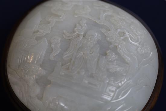 A Chinese white jade mounted rosewood ruyi sceptre, 18th/19th century, Stand 51cm x 19.5cm